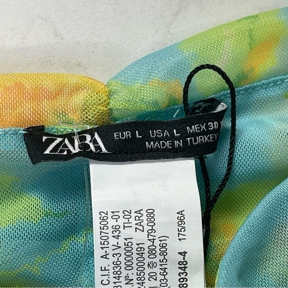 ZARA - TULLE MESH CORSET FLORAL CROPPED TOP green yellow blue neon Sz Large - Picture 6 of 12